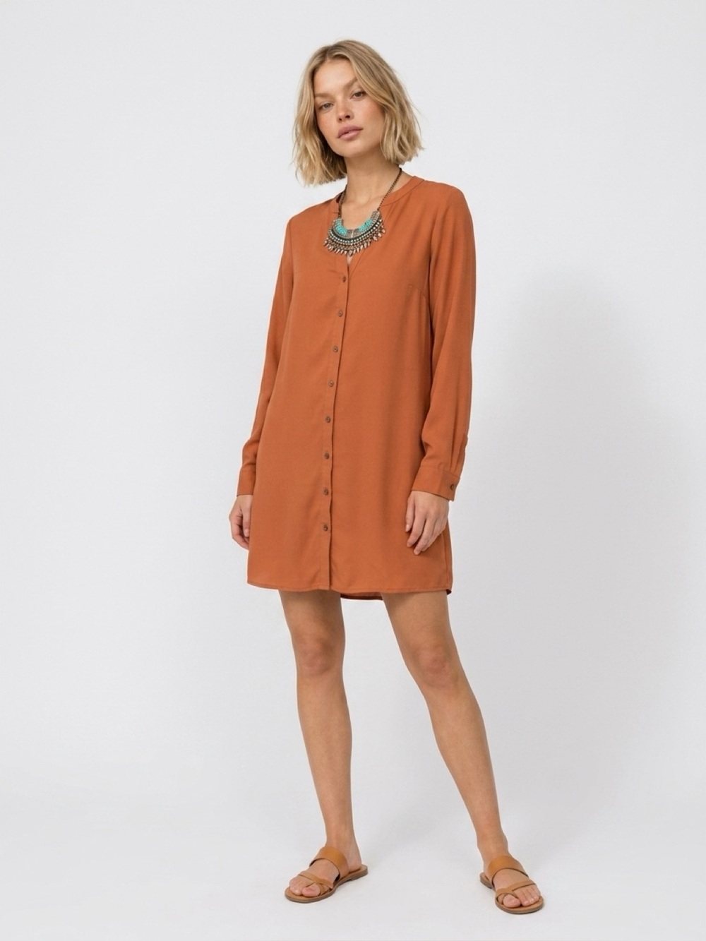 FOREVER 21 Silky Button Down Duster Dress Women's Small Long Sleeve
